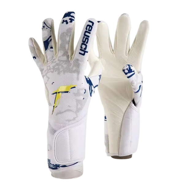 Luva de Goleiro Reusch Branca, Cinza e Azul Camuflado