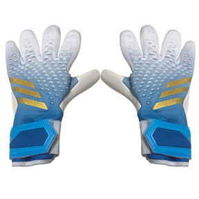 Luva de Goleiro Adidas Predator Accuracy League Branca, Azul Claro e Dourado